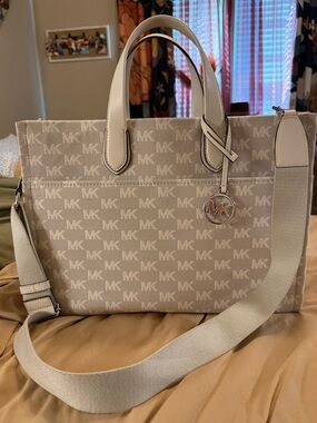 Michael Kors Light Beige MK Logo Tote with Shoulder Strap